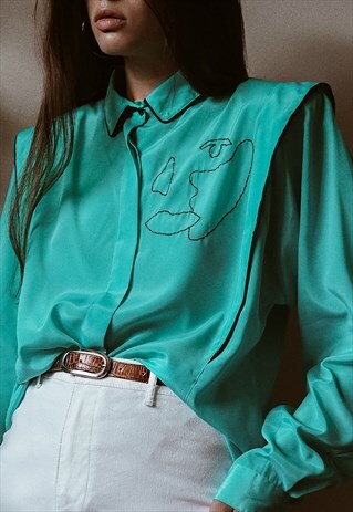 HAND EMBROIDERED EMERALD BLUE SHIRT