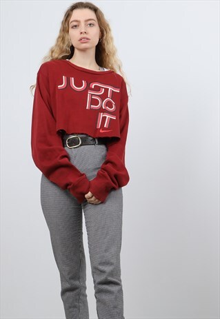 NIKE XXL BURGUNDY PRINTED CROPPED SWEATSHIRT