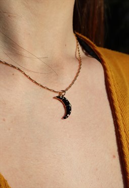 Moon Enamel Black Charm Necklace