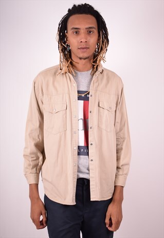MENS VINTAGE DENIM SHIRT MEDIUM BEIGE 90S