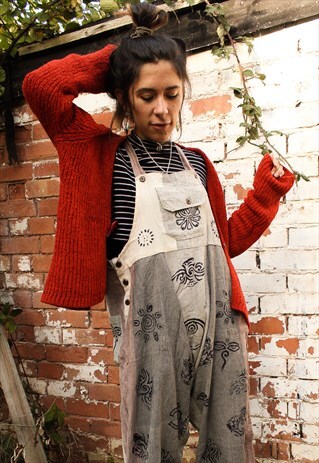 FAIRTRADE NATURAL BLOCK PRINT OVERALLS DUNGAREES
