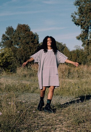 HANDMADE SHORT SLEEVED DRESS T-SHIRT OVERSIZED WITH STRIPES