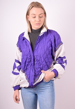 WOMENS VINTAGE TRACKSUIT TOP JACKET LARGE PURPLE 90S