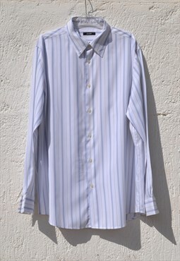 Vintage white/blue/black jacquard striped button down shirt