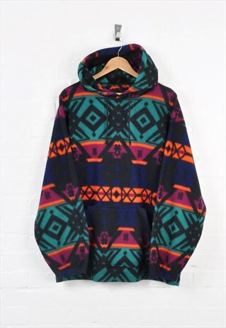 Vintage Aztec Patterned Fleece Hoodie XL