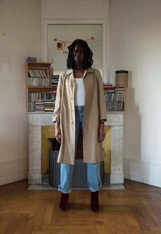 UNISEX VINTAGE BURBERRY LONG CAR COAT TRENCH COAT (REF/1121)