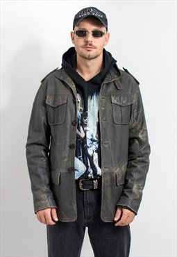 Vintage Leather jacket Y2K distressed gray Big Star men