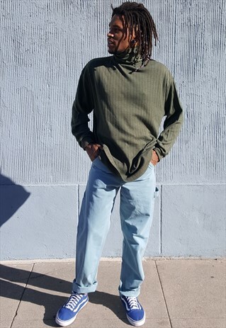 90S MINIMALIST SPORTWEAR RIBBED OLIVE GREEN TURTLE NECK XL