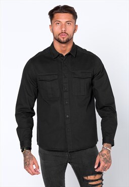54 Floral Overshirt Heavyweight Button Shirt - Black