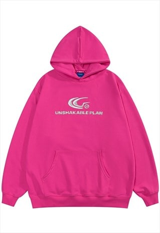 UTILITY HOODIE PATCH PULLOVER UNSHAKABLE SLOGAN TOP IN PINK