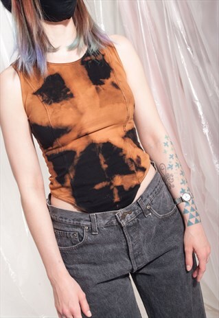 VINTAGE BODYSUIT 90S REWORKED TIE-DYE BLEACH BODY LINGERIE