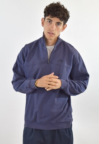 VINTAGE 90S NAVY BLUE ADIDAS ZIP UP SWEATSHIRT