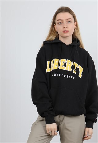 VINTAGE CHAMPION MEDIUM BLACK COLLEGE EMBROIDERED HOODIE