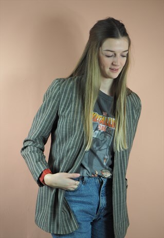 VINTAGE CHECKED COLLARLESS BLAZER