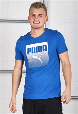 Vintage Puma T-Shirt in Blue Short Sleeve Tee Small