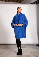 Royal Blue Midi Dress For Winter, Blue Knitted Jumper Dress