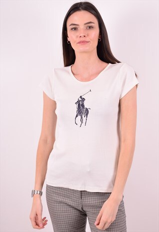 RALPH LAUREN WOMENS VINTAGE T-SHIRT TOP LARGE WHITE 90S