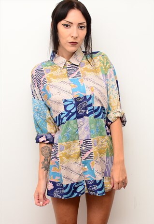 VINTAGE 90'S CUTE FLORAL FOLK COUNTRY PATTERNED SHIRT