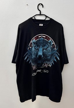 Vintage fruit of the loom wolf bear black nature T-shirt XXL