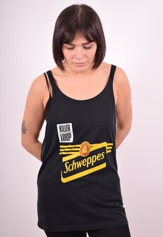 BENETTON WOMENS VINTAGE VEST TOP LARGE BLACK 90S