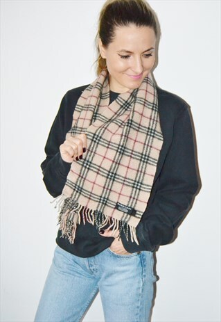 RARE VINTAGE BEIGE CLASSIC BURBERRY SCARF MADE IN ENGLAND