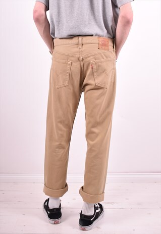 LEVI'S 501 MENS VINTAGE JEANS W34 L29 KHAKI 90'S