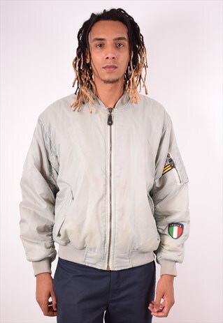 ITALIA MENS VINTAGE BOMBER JACKET LARGE GREY 90S