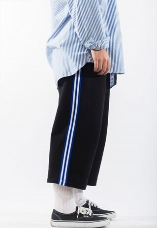 CROPPED JOGGERS BLACK PANEL STRIPED CASUAL TROUSER
