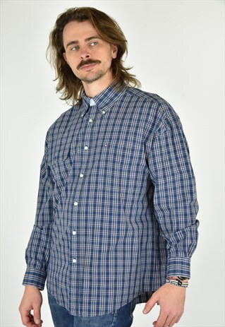 VINTAGE 90'S BLUE PLAID BUTTONDOWN SHIRT SIZE XL