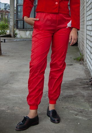 VINTAGE RETRO RED LOOSE FIT ADIDAS SPORTS TROUSERS