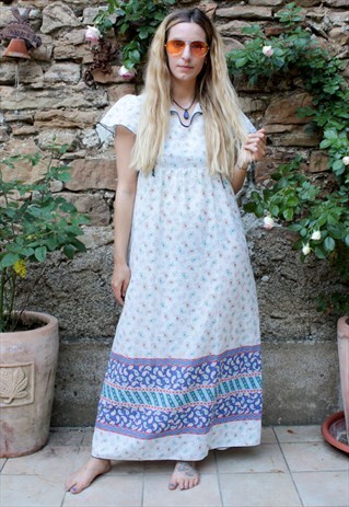 VINTAGE 70'S FLORAL COTTON PRETTY MAXI DRESS