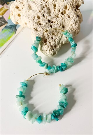 MINT GREEN STONED OVERSIZE HOOP EARRINGS