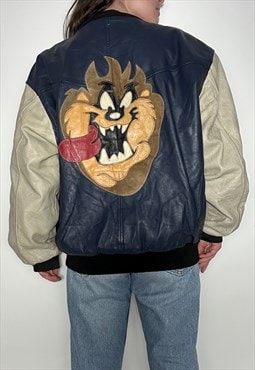 Leather bomber jacket vintage 90s varsity style patchwork 
