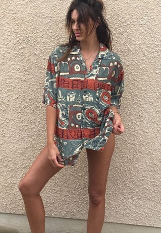 PATTERNED OVERSIZED RETRO VINTAGE UNISEX FESTIVAL SHIR