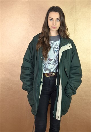 90S VINTAGE MINIMAL OVERSIZED GREEN AND WHITE PADDED JACKET