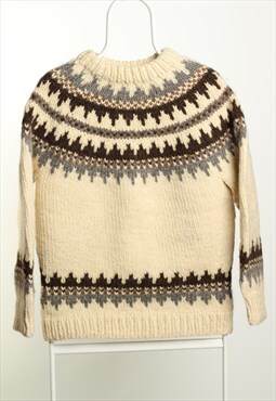 Vintage Hand Knitted Chunky Crochet Knit Geometric Sweater