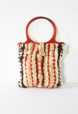 Vintage 70s Bohemian Knit Textile Bag