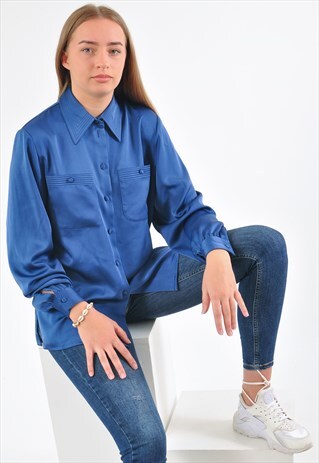VINTAGE 90'S LONG SLEEVE SHIRT IN BLUE