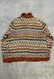 VINTAGE ABSTRACT KNITTED CARDIGAN PATTERNED ZIP UP KNIT