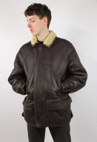 VINTAGE 90'S BROWN LINED LEATHER JACKET