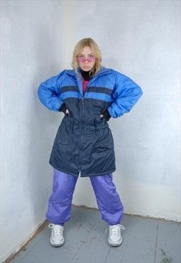 Vintagey2k ski puffer long jacket winter unisex in blue navy