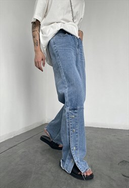 Men's fashionable hem button slit design jeans aw vol.3