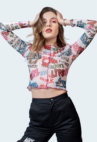 GRAFFITI PRINT MESH TOP