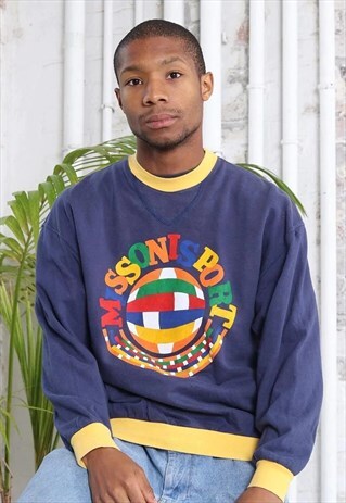 VINTAGE MISSONI SPORT BIG LOGO SWEATSHIRT NAVY BLUE
