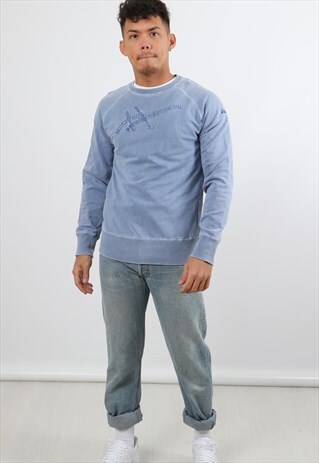 VINTAGE ASICS SMALL BLUE EMBROIDERED LOGO SWEATSHIRT