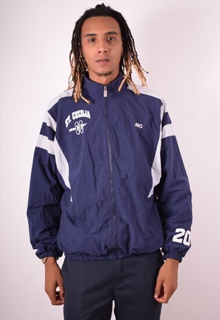 ASICS MENS VINTAGE TRACKSUIT TOP JACKET LARGE BLUE 90S