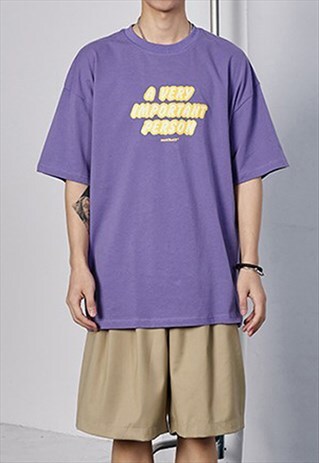 PURPLE VIP SLOGAN COTTON T SHIRT TEE Y2K