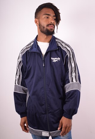 REEBOK MENS VINTAGE TRACKSUIT TOP JACKET XL BLUE 90S