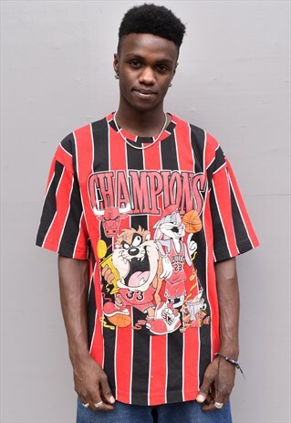 VINTAGE 90S THE BULLS LOONEY TUNES BUGS BUNNY STRIPE T-SHIRT