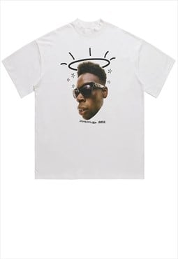 Grunge t-shirt raver print tee hip-hop top in white